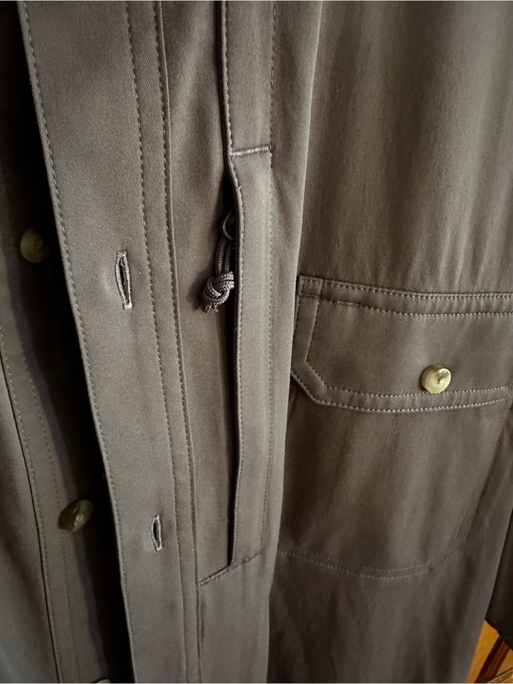 Poncho Short-Sleeve Casual Button-Down Shirt in Taupe - Picture 4 of 5